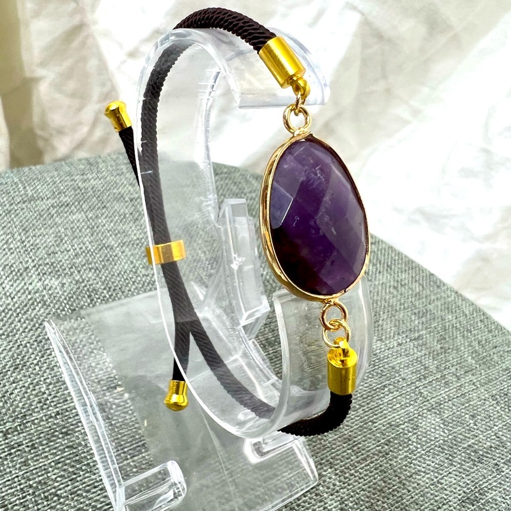 Fashion Jewelry Ladys Genuine Amethyst Gem Stone On A Fabric Cording ☑️